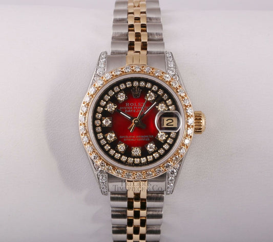 Rolex Lady Datejust 26mm TT/SS-Diamond Lugs-Diamond Red Vignette-Diamond Bezel