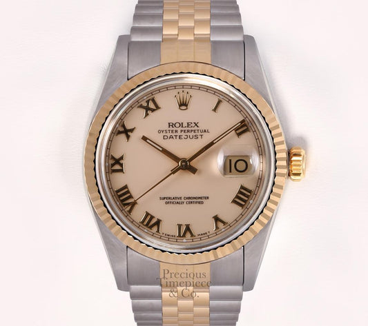 Rolex Datejust Two Tone Steel/ 18k Gold 36mm-Ivory Roman Dial-Fluted Bezel