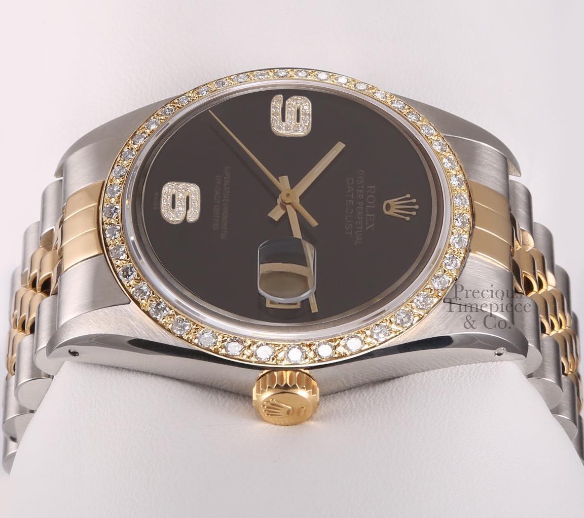 Rolex Datejust Two Tone 36mm Watch 18k Gold Diamond Bezel-Diamond 6&9 Onyx Dial