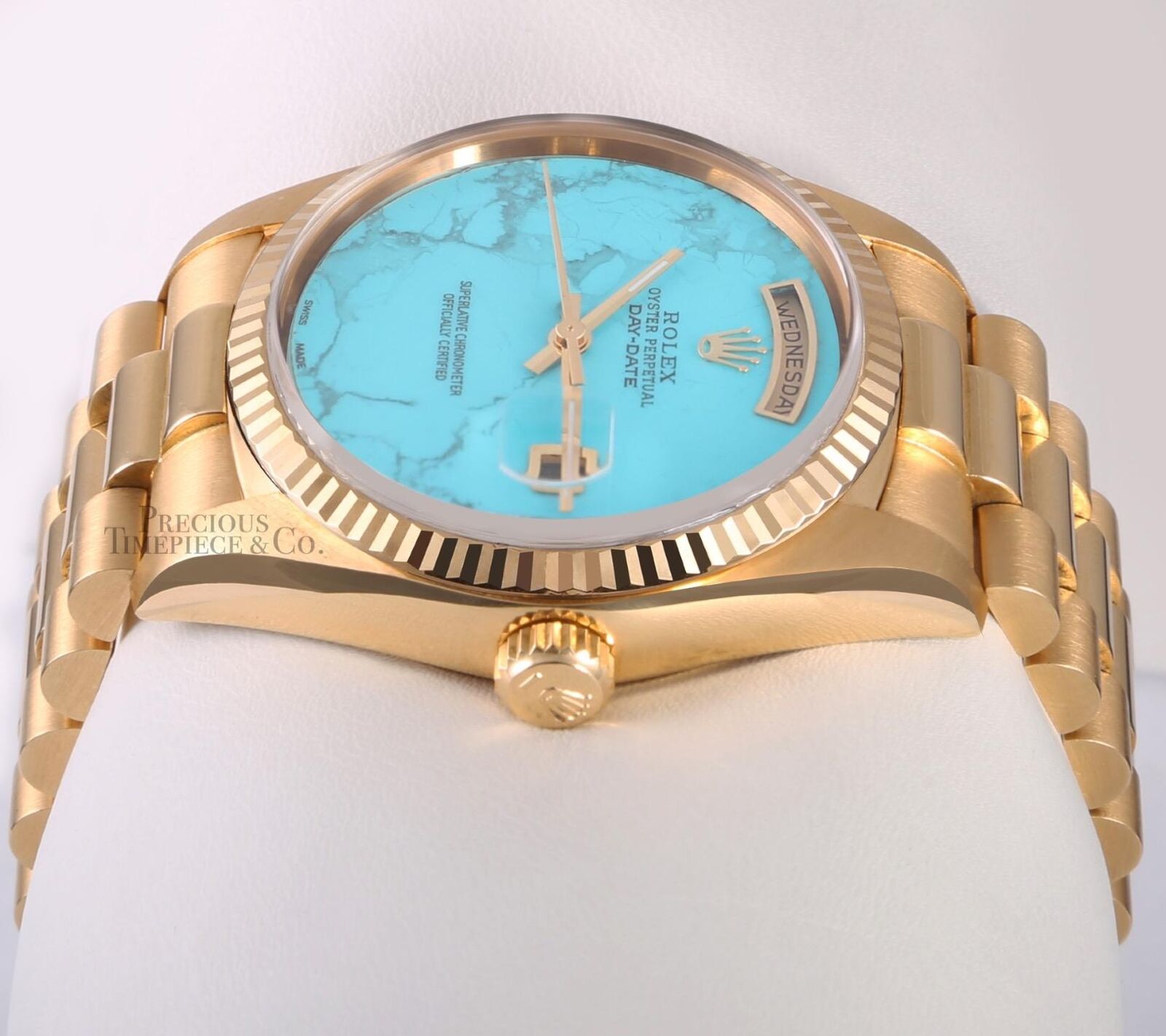 Rolex Men Day-Date 18238 President 18k Yellow Gold 36mm-Turquoise Marble Dial