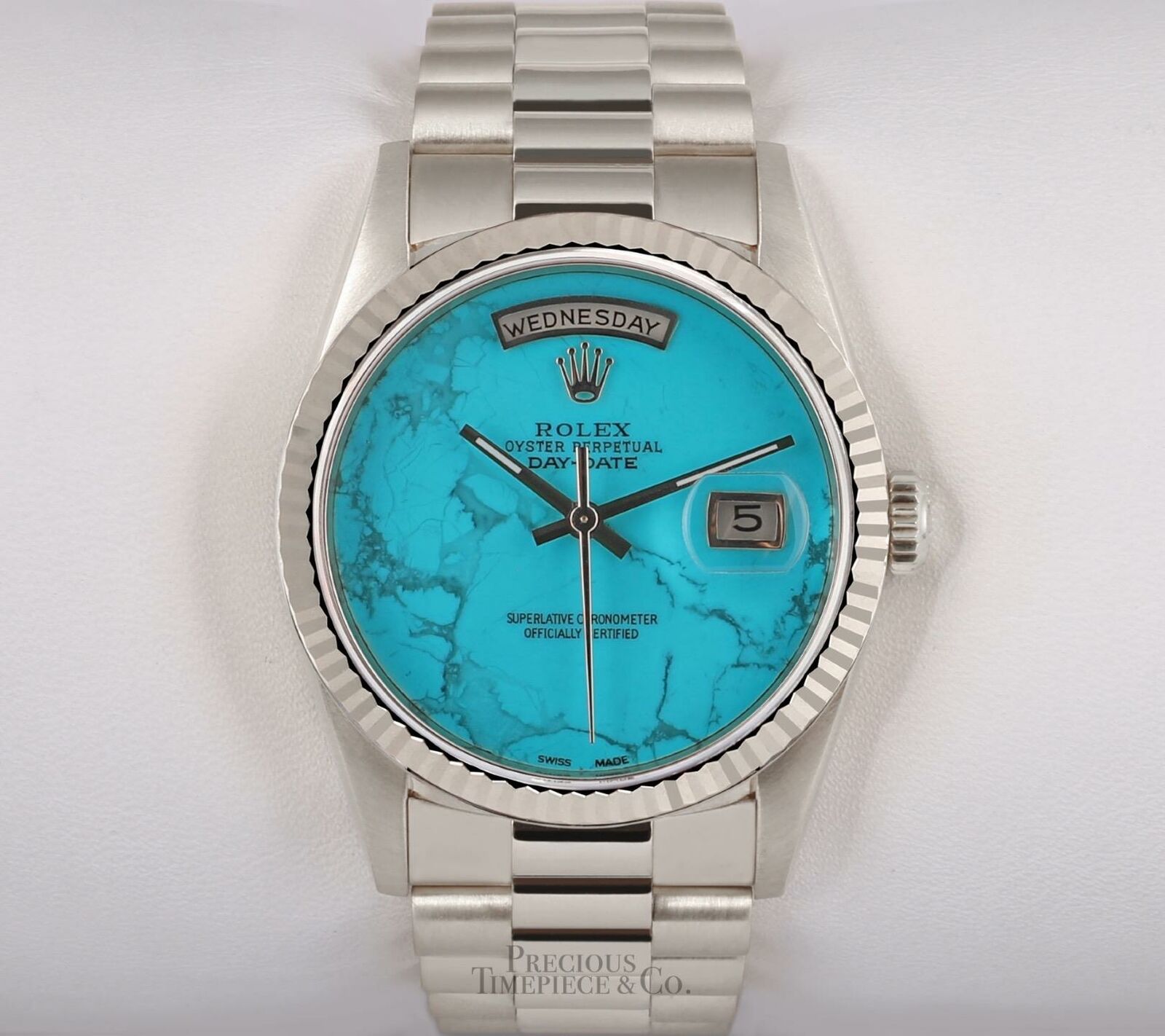 Rolex Men Day-Date 18239 President 18k White Gold 36mm-Turquoise Marble Dial