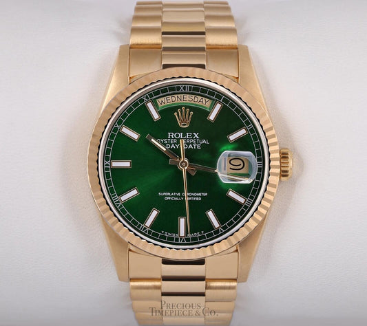 Rolex Day-Date 18238 36mm Green Stick Dial | Precious Timepiece