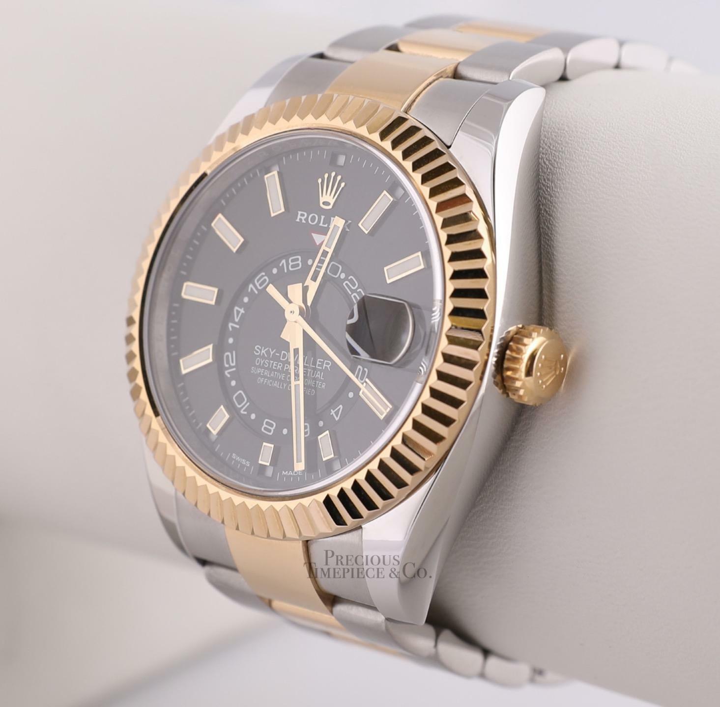 Mint Rolex Sky-Dweller 326933 Two Tone 18k Gold Black Dial 42mm-Box & Paper