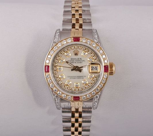 Rolex Lady Datejust 26mm Ruby Diamond Bezel-Diamond White MOP String Dial & Lugs