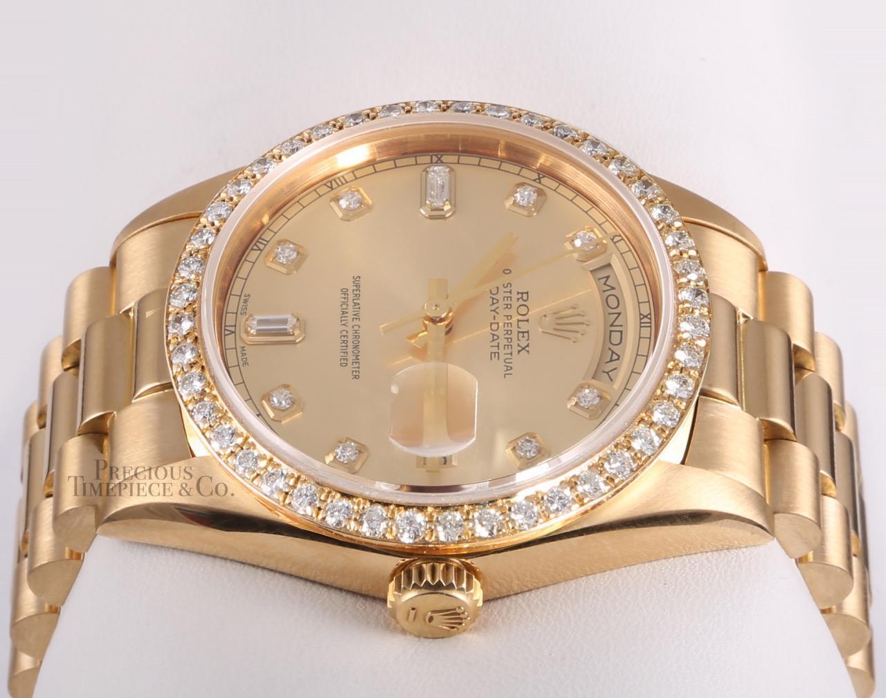 Rolex Day-Date President 18238-Double Quick-Champagne Diamond Dial-Diamond Bezel