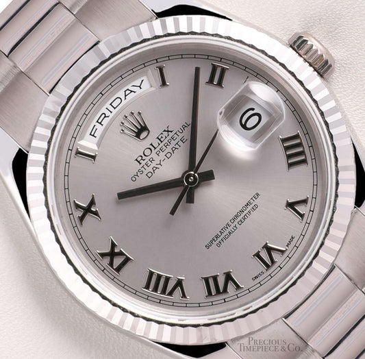 Rolex Day-Date 36mm Presidential 118239 18k White Gold-Silver Roman-Box & Paper