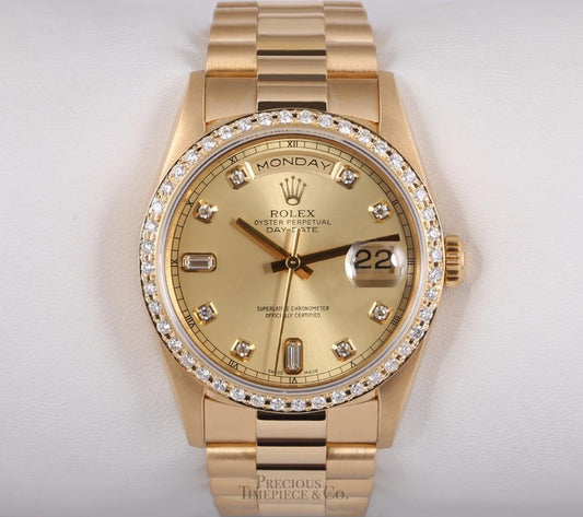 Rolex Day-Date President 18238-Double Quick-Champagne Diamond Dial-Diamond Bezel