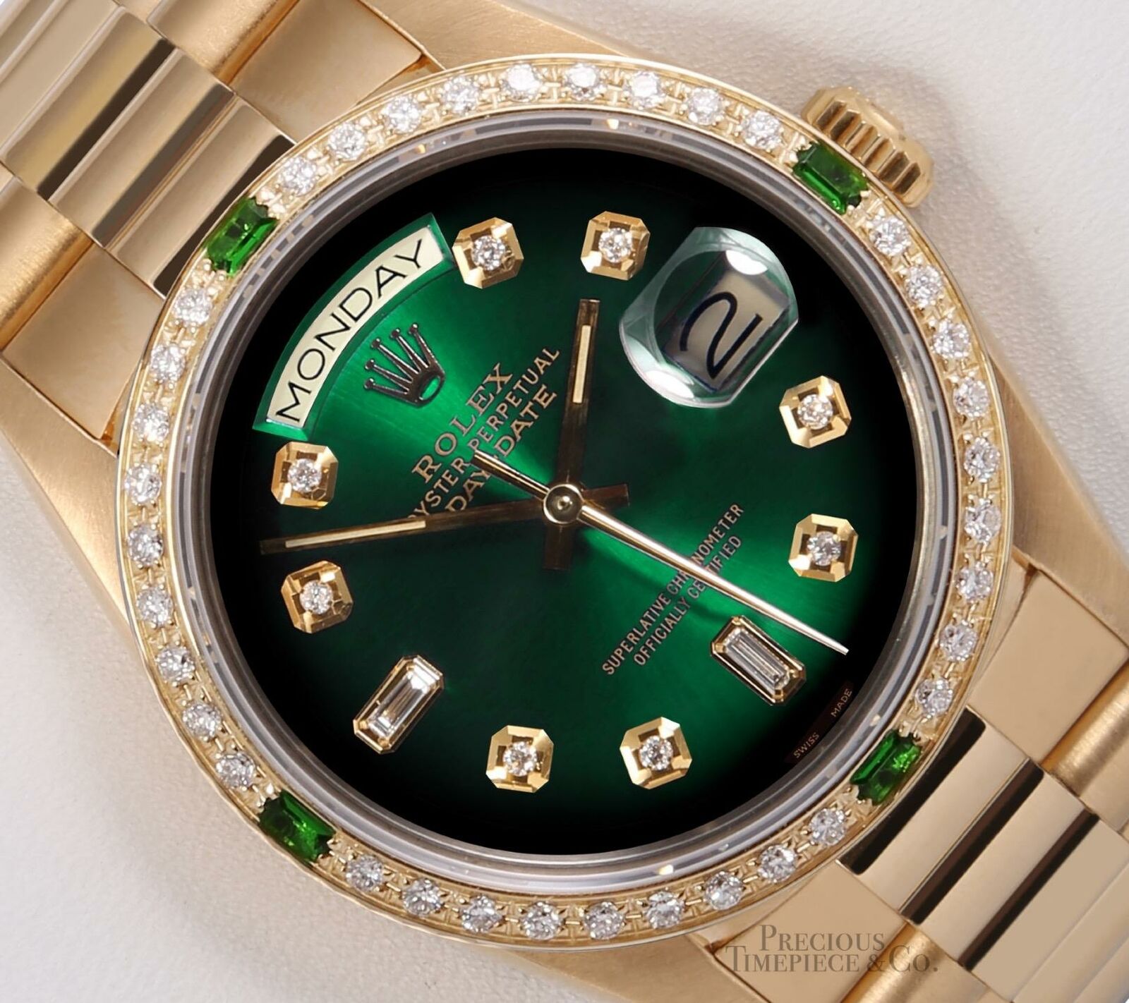 Rolex Day-Date 18038 President 36mm 18k Diamond & Emerald Bezel-Green Ombre Dial