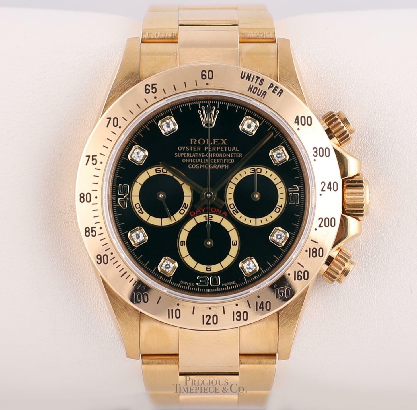 Rolex Mens Daytona 16528 18k Yellow Gold 40mm Factory Black Diamond Dial-1997