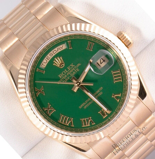 Rolex 18k Day-Date 118238 Fluted Bezel 36mm- Custom Green Roman Dial