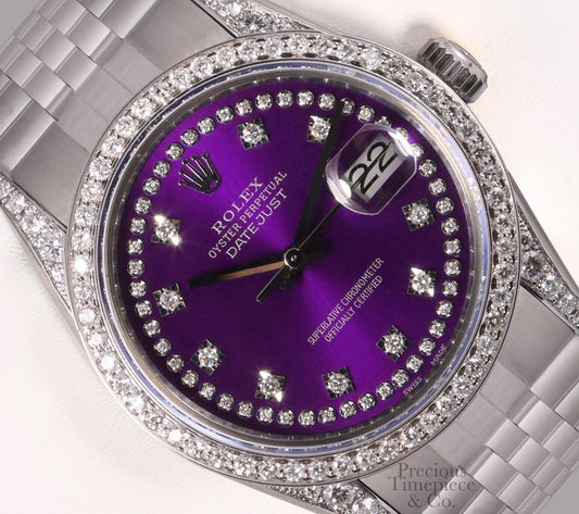 Rolex Datejust S/Steel 36mm-Purple String Diamond Dial-Diamond Lug-Diamond Bezel