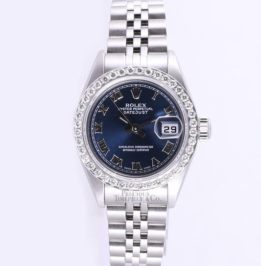 Rolex Lady Datejust 79190 Steel 26mm Watch-Navy Roman Dial-Diamond Bezel