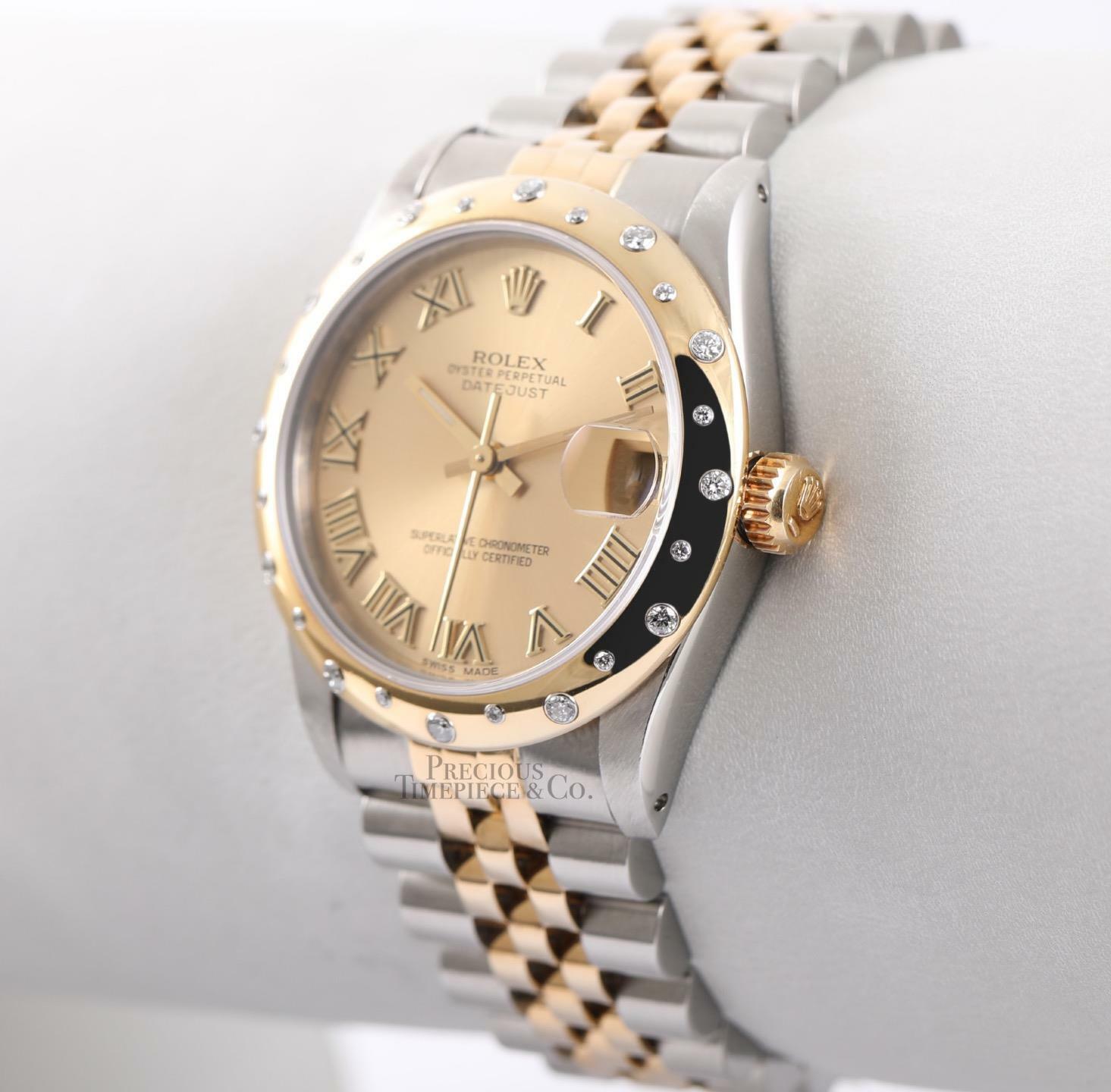 Rolex Datejust 68273 Mid-Size 31mm 18k/SS-Factory Diamond Bezel-Gold Roman Dial