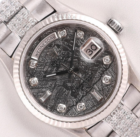 Rolex Day-Date 18239 36mm President 18k White Gold- Meteorite Dial-Diamond Band