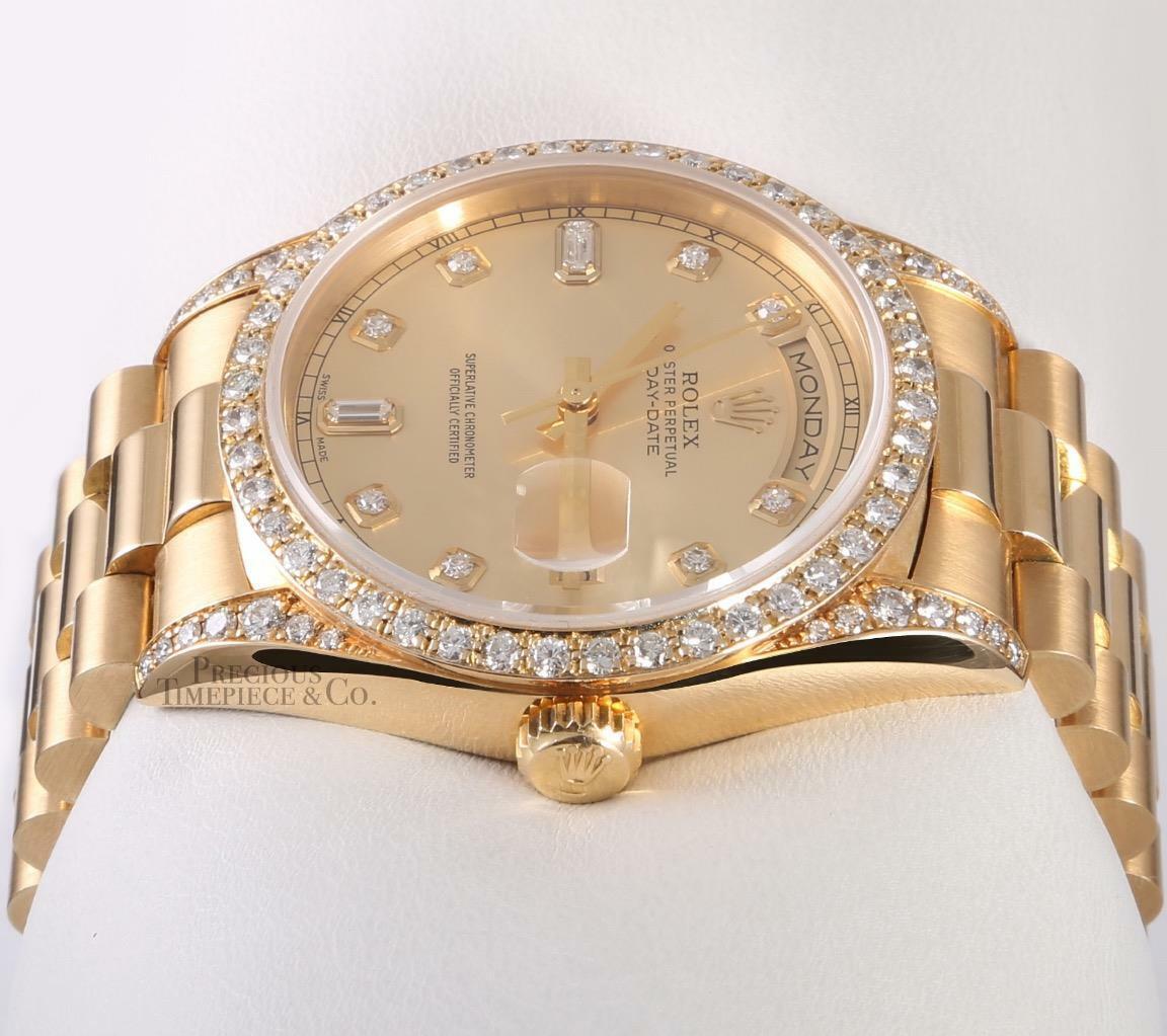 Rolex 18038 Day-Date President 36mm 18k-Champagne Dial-Diamond Lug-Diamond Bezel