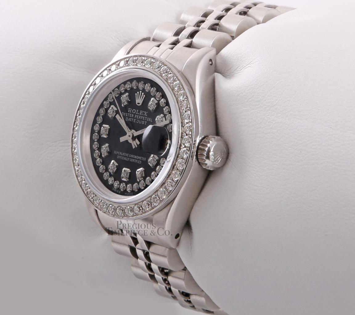 Rolex Lady Datejust Stainless Steel 26mm-Black String Diamond Dial-Diamond Bezel