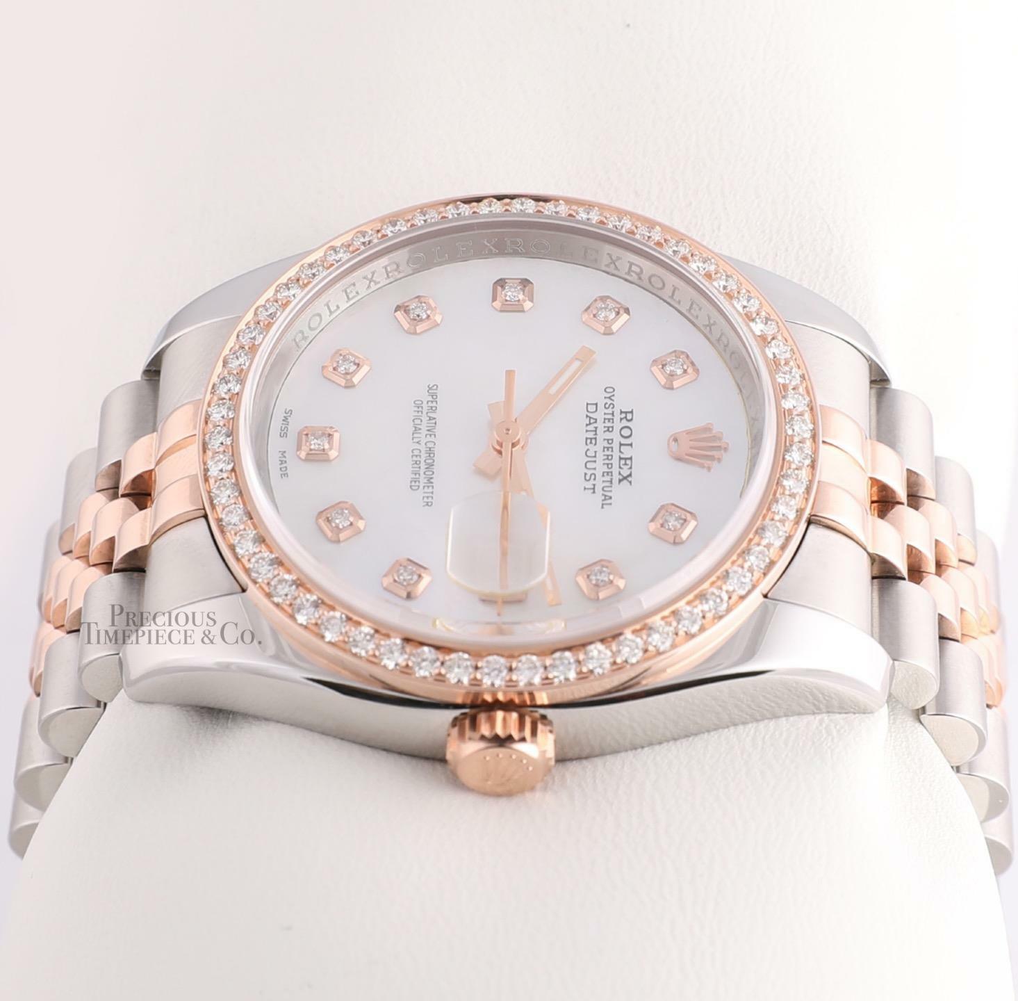 Rolex Datejust 116231 Rose Gold & Steel 18k Diamond Bezel White MOP Diamond Dial