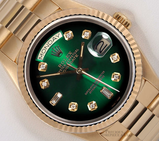 Rolex Men Day-Date 18038 President 18k Yellow Gold 36mm-Green Ombre Diamond Dial