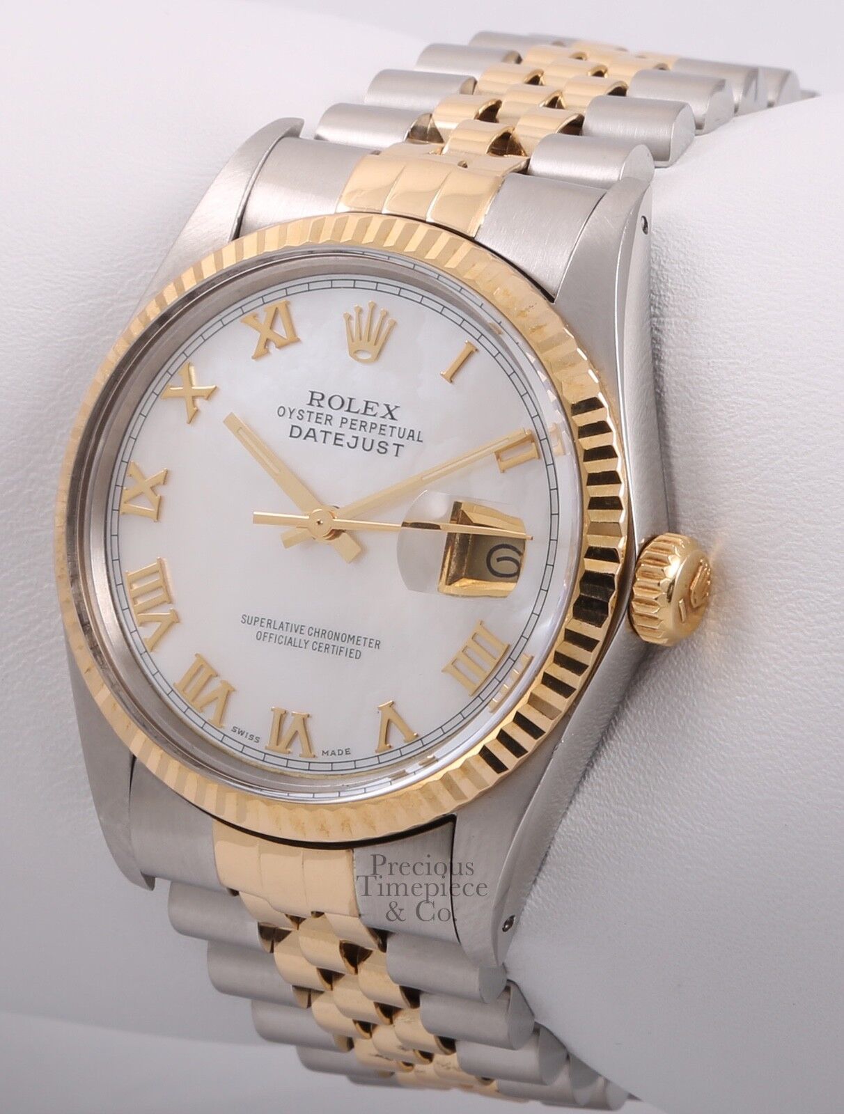 Rolex Datejust 36mm Two Tone Steel 18k Fluted Bezel-Roman White MOP Dial