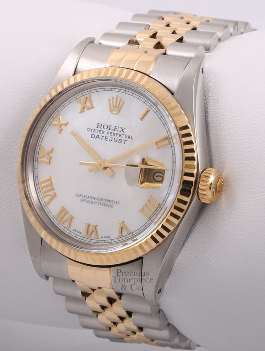 Rolex Datejust 36mm Two Tone Steel 18k Fluted Bezel-Roman White MOP Dial