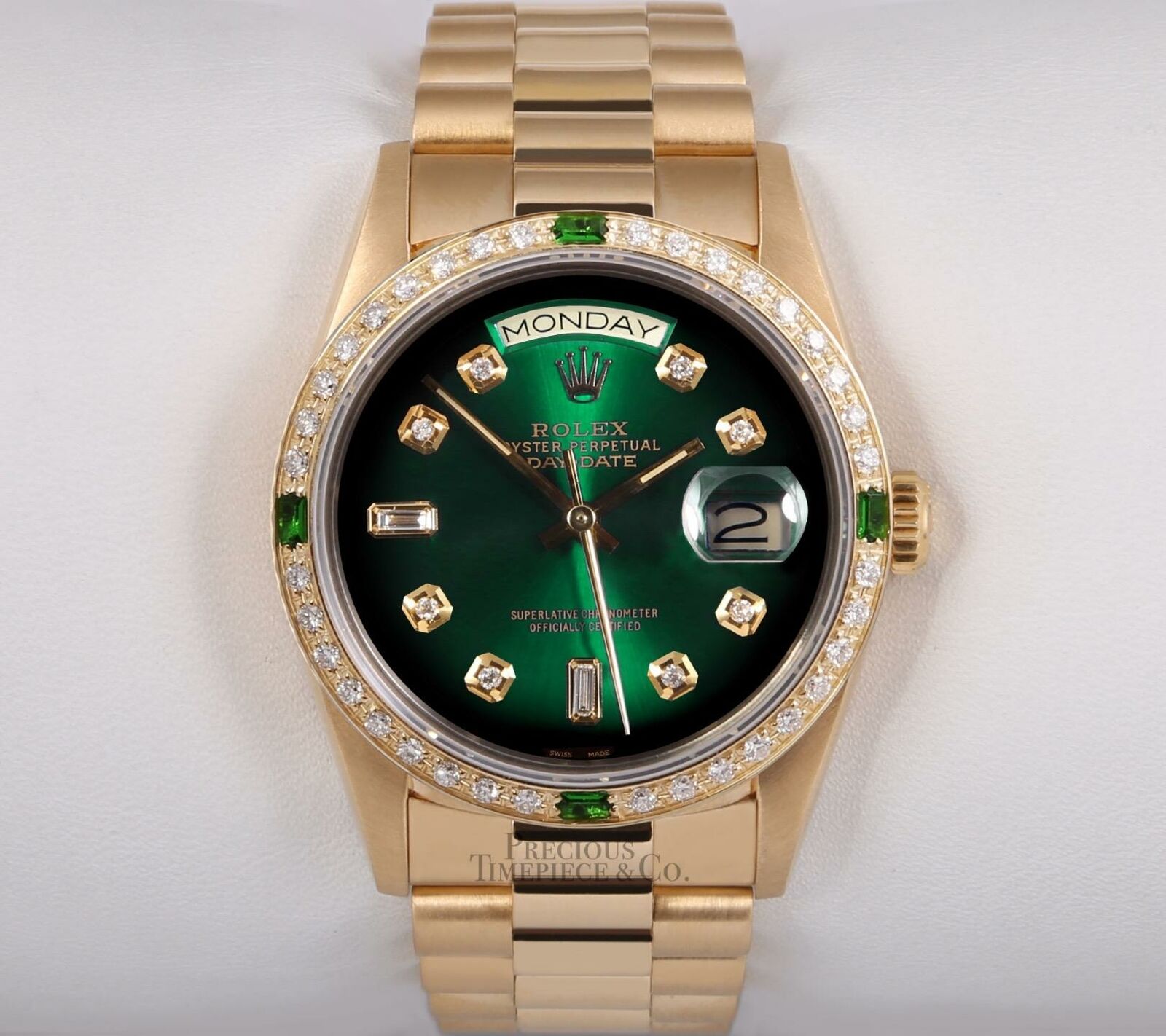 Rolex Day-Date 18038 President 36mm 18k Diamond & Emerald Bezel-Green Ombre Dial