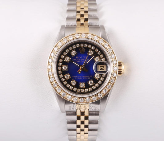 Rolex Lady Datejust Two Tone 18k Diamond Bezel-Blue Vignette String Diamond Dial