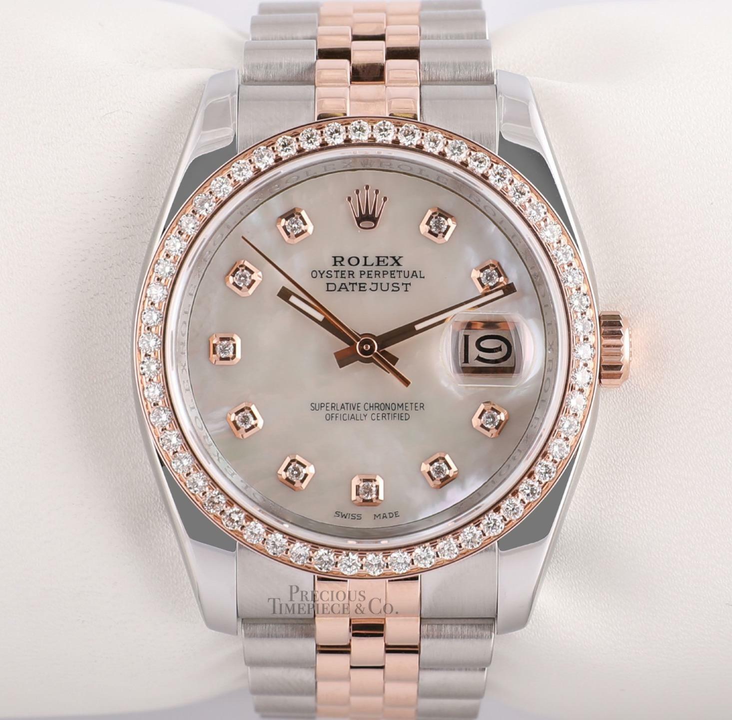 Rolex Datejust 116231 Rose Gold & Steel 18k Diamond Bezel White MOP Diamond Dial