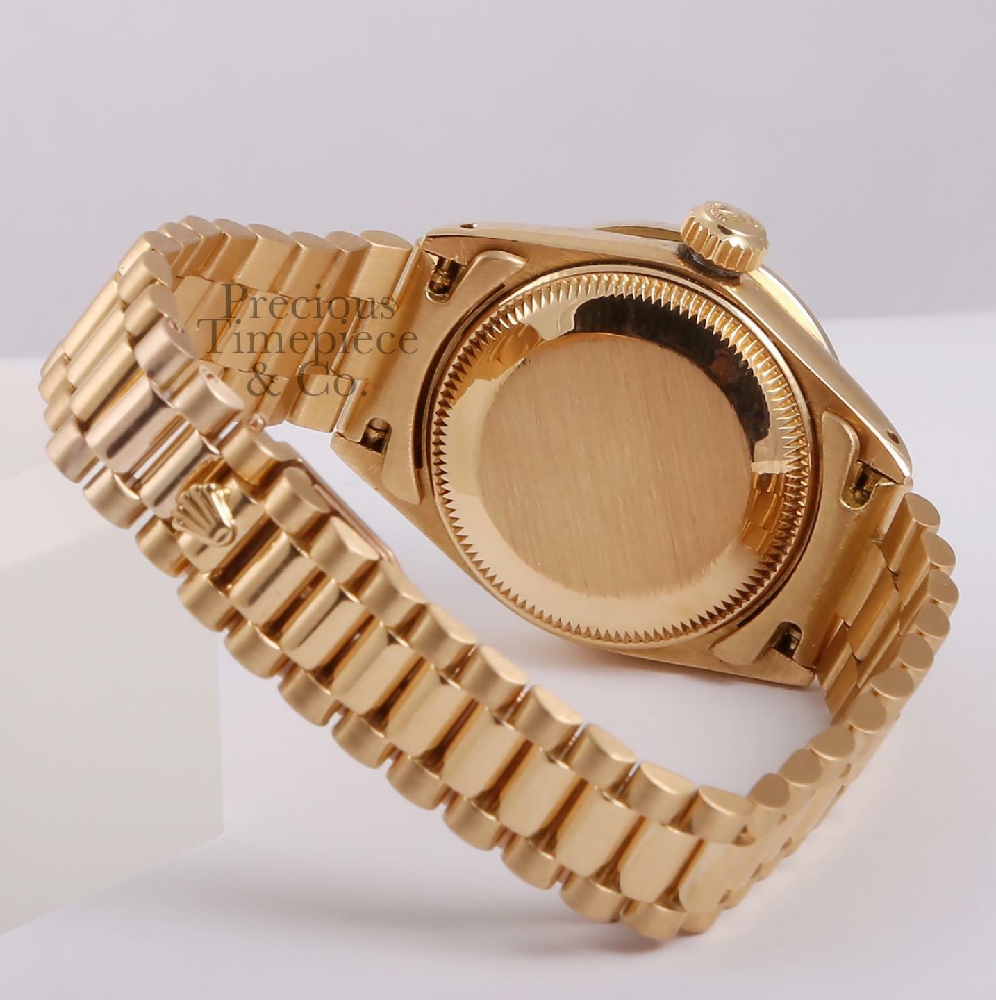 Rolex Lady President 18k Gold 26mm-Champagne String Diamond Dial-Diamond Bezel