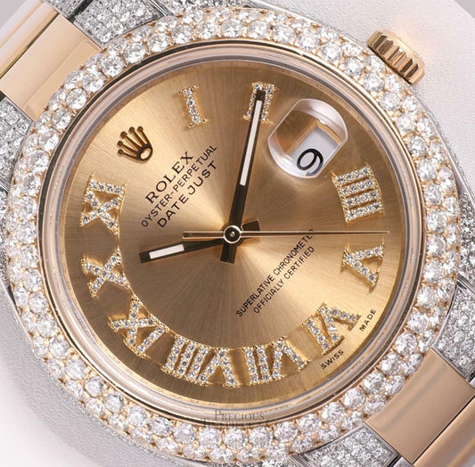 Rolex Datejust II 2 Tone 41mm Watch-VS1 Fully Iced Flooded Diamonds-Roman Dial