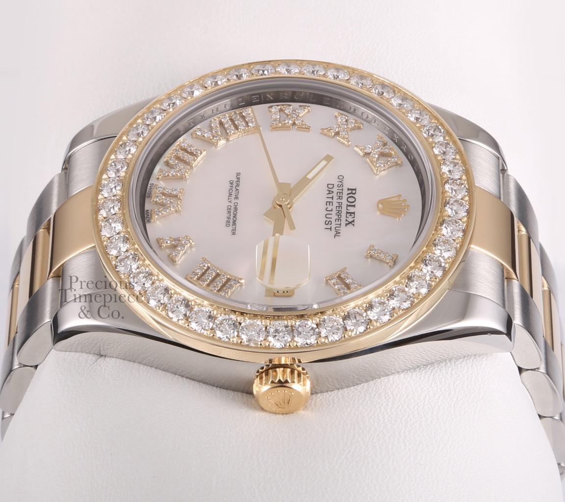 Rolex Datejust 2 Two Tone 41mm 116333-White MOP Diamond Roman Dial-Diamond Bezel