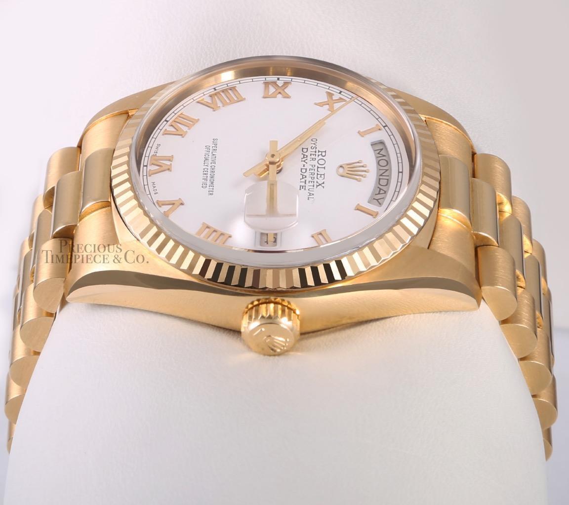 Rolex Men Day-Date 18038 President 18k Solid Yellow Gold Watch-White Roman Dial