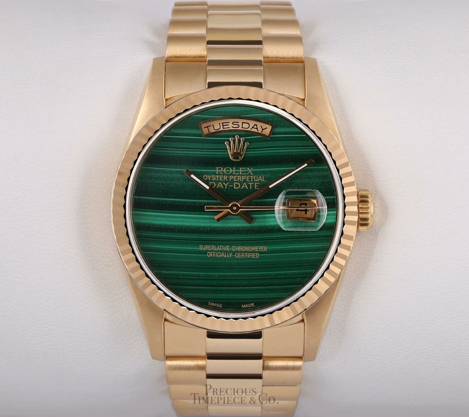 Rolex Men Day-Date 18238 Presidential 18k Gold 36mm-Malachite Green Marble Dial