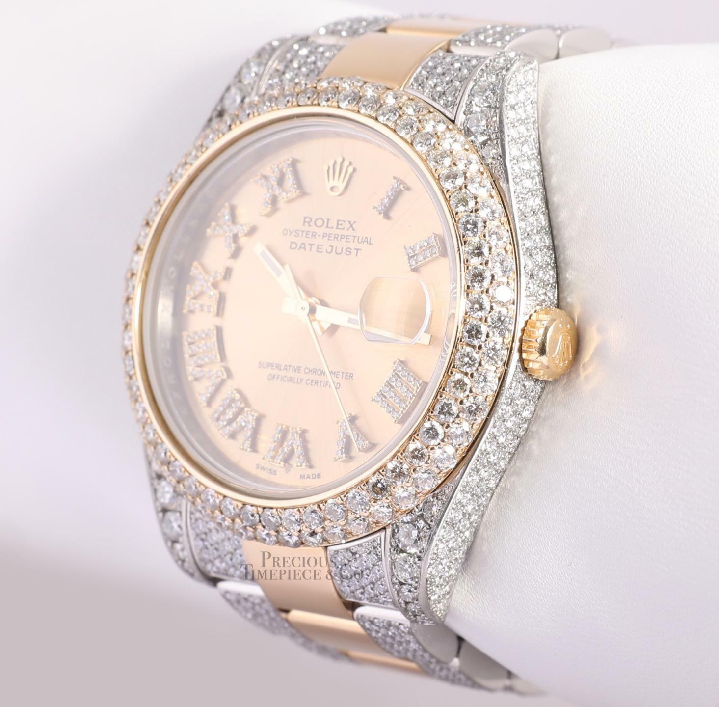 Rolex Datejust II 2 Tone 41mm Watch-VS1 Fully Iced Flooded Diamonds-Roman Dial