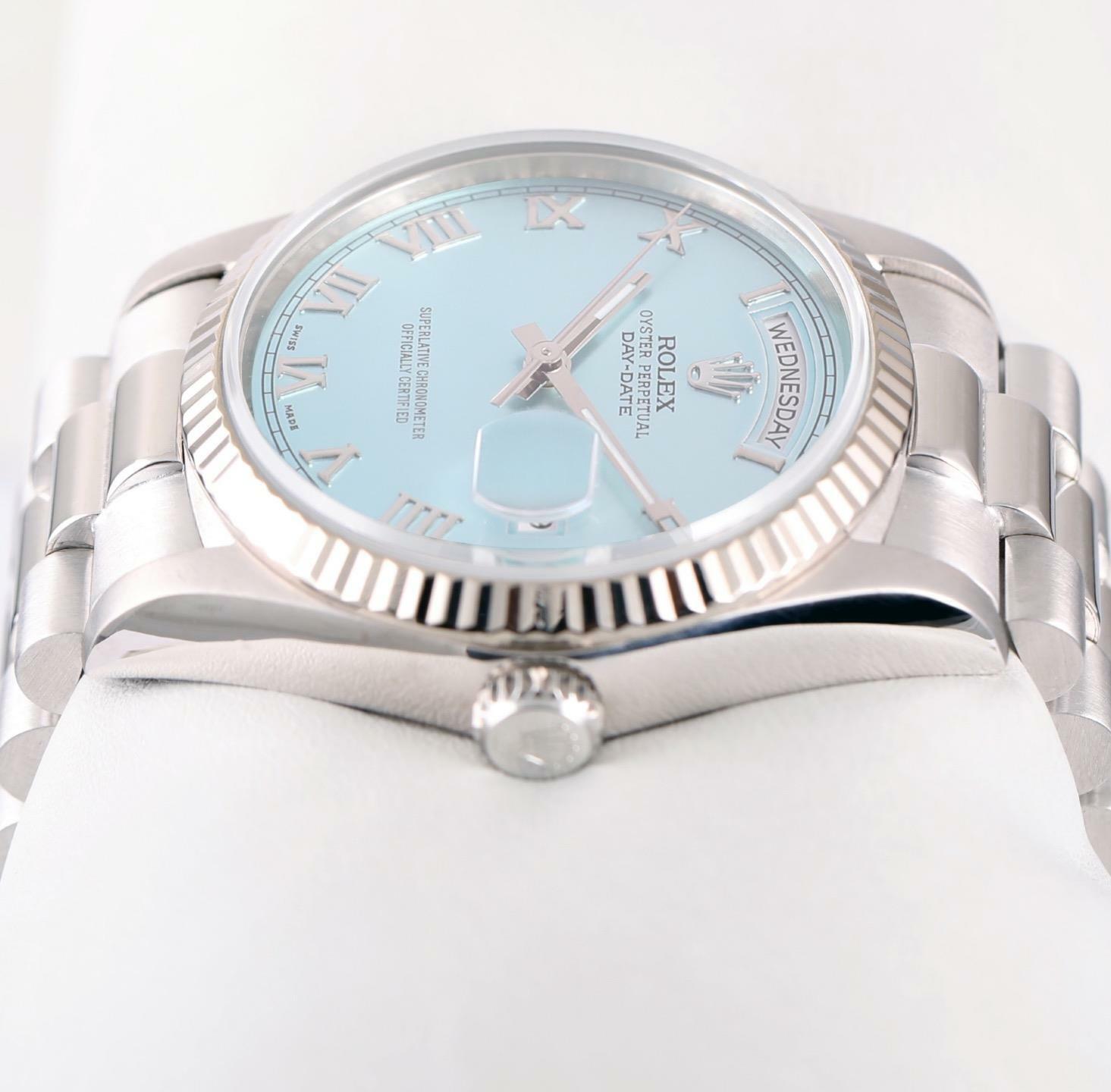 Rolex Mens Day-Date 36mm Presidential 18239 18k White Gold-Ice Blue Roman Dial