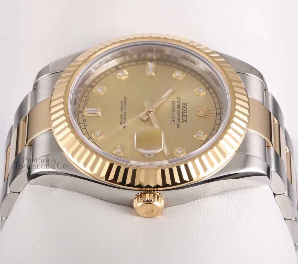 Rolex Datejust II 41mm Oyster 116333 18k TT/SS Champagne Baguette Diamond Dial