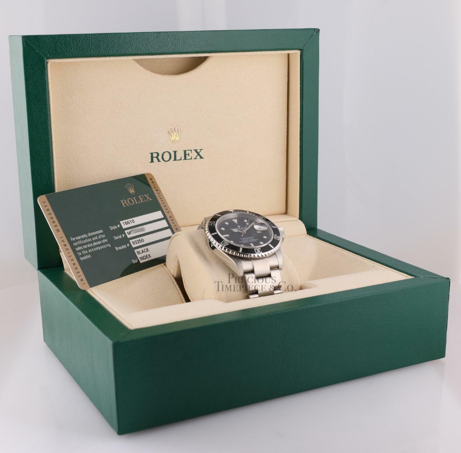 Rolex Men Submariner Date 16610 Black Stainless Steel Watch 40mm-2008 BOX/PAPER