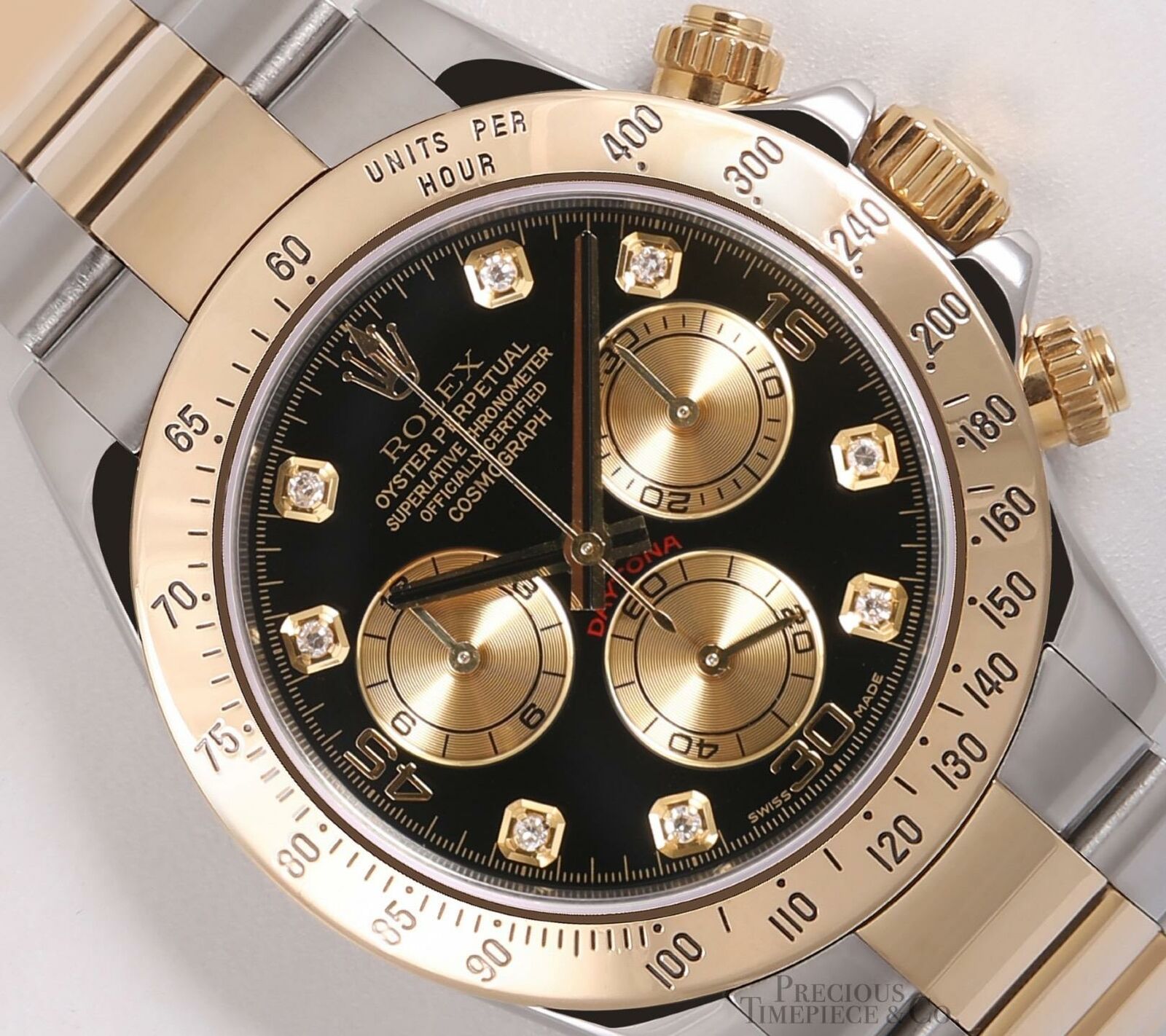 Rolex Daytona 116523 18k Two Tone 40mm Watch-Custom Black Diamond Dial-18k Bezel