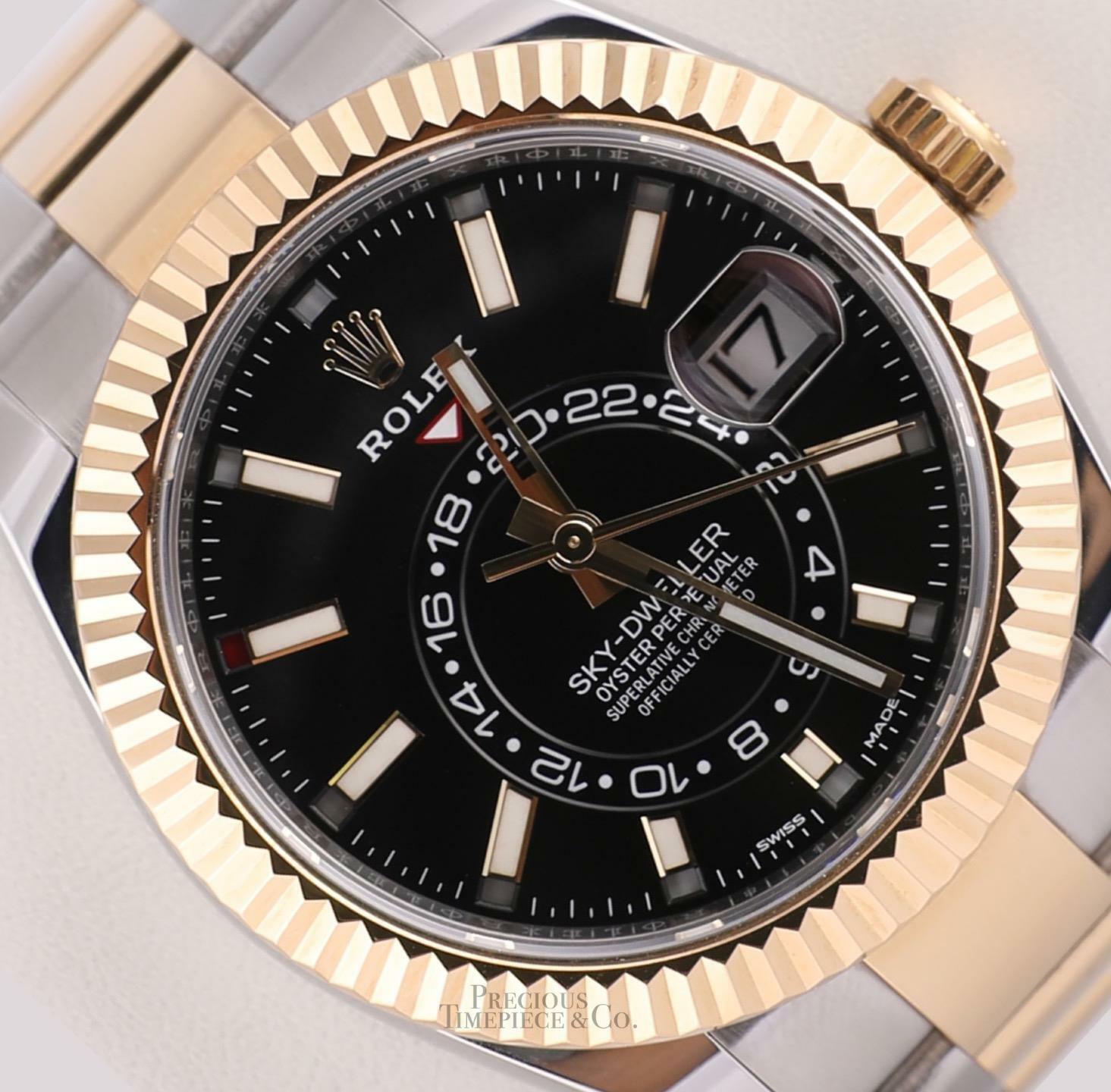 Mint Rolex Sky-Dweller 326933 Two Tone 18k Gold Black Dial 42mm-Box & Paper