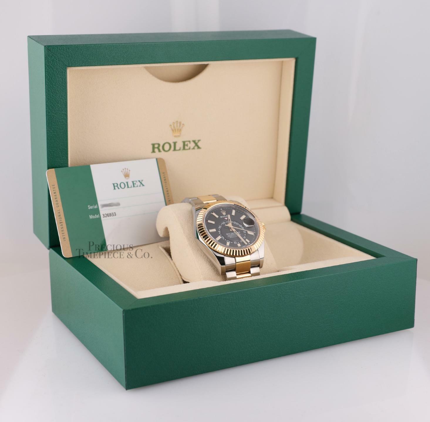 Mint Rolex Sky-Dweller 326933 Two Tone 18k Gold Black Dial 42mm-Box & Paper