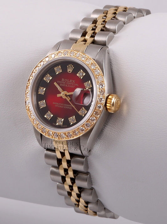 Rolex Lady Datejust 26mm Two Tone 18k Diamond Bezel-Red Vignette Diamond Dial