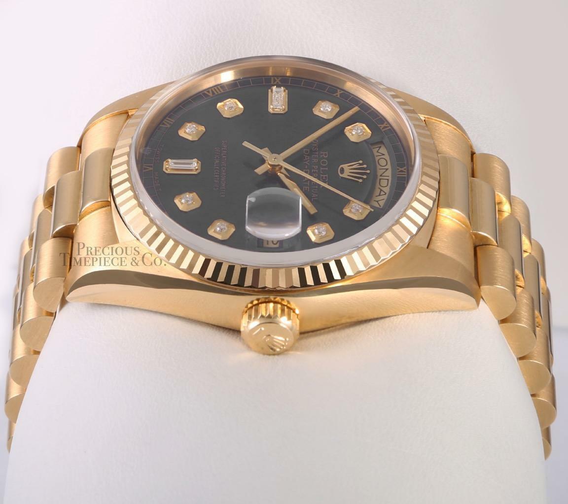 Rolex Day-Date 18238 President 18k Gold 36mm Watch-Gray Baguette Diamond Dial-