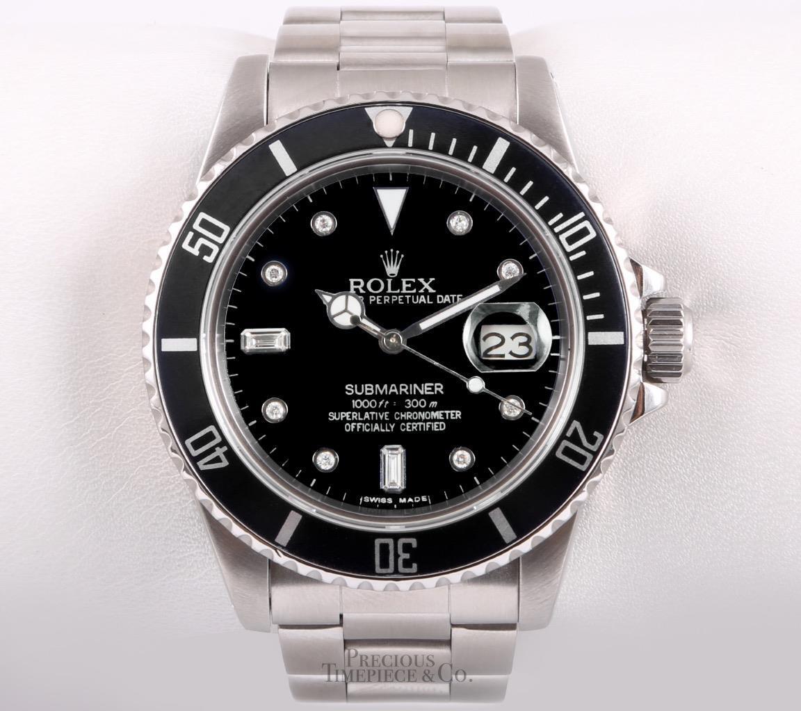 Rolex Submariner Date 16610 Steel 40mm-Custom Black Diamond Dial& Black Ceramic