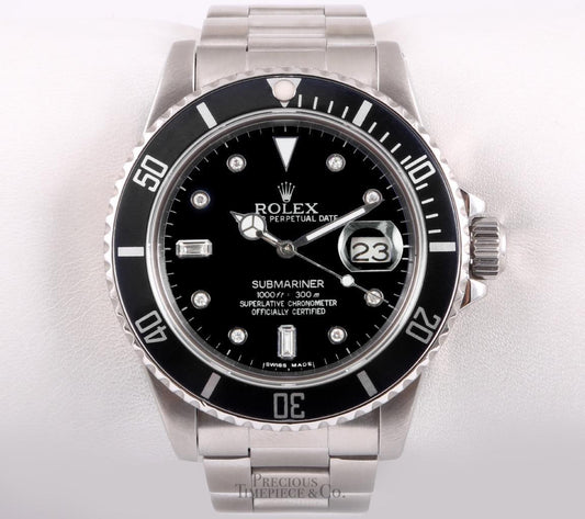 Rolex Submariner Date 16610 Steel 40mm-Custom Black Diamond Dial& Black Ceramic