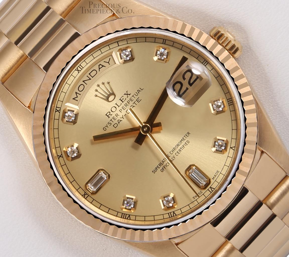 Rolex Men Day-Date 18238 President-18k Gold 36mm-Champagne Baguette Diamond Dial