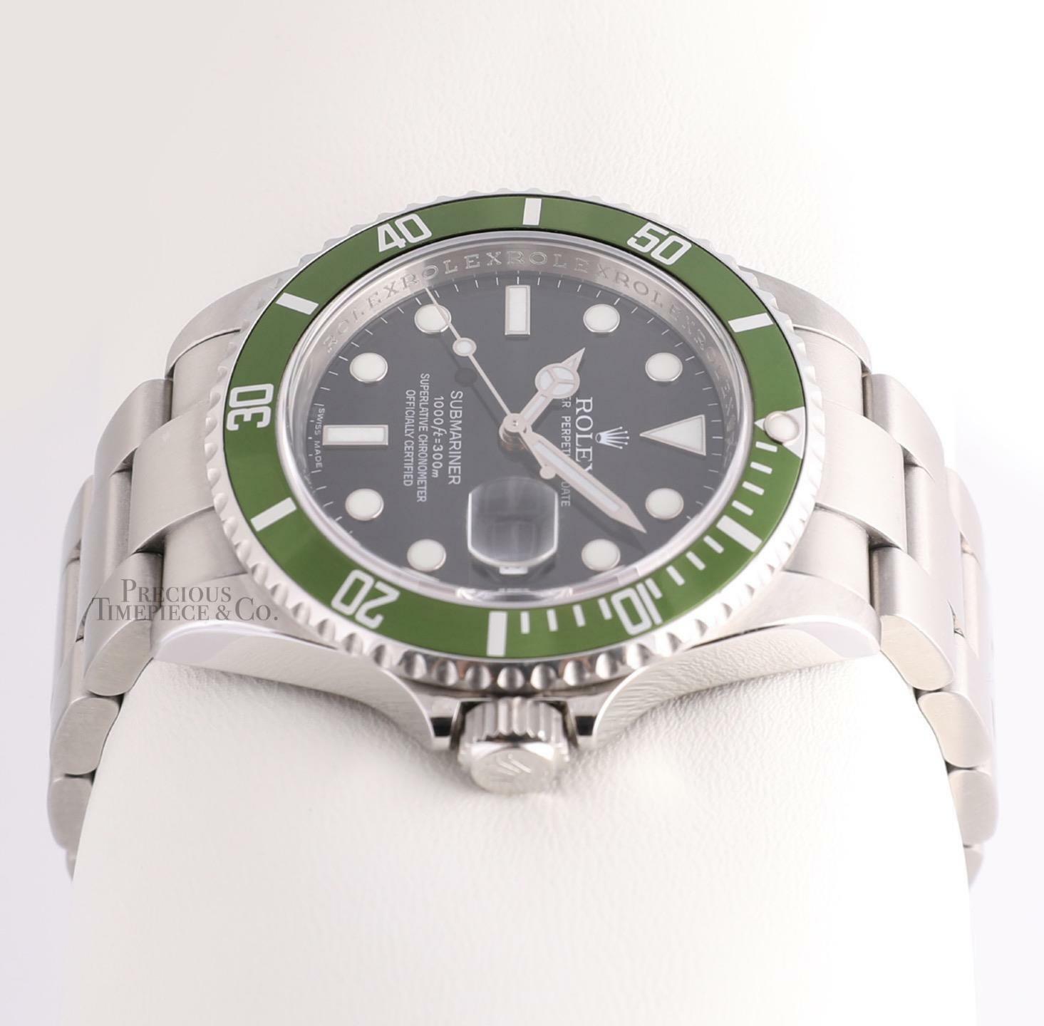 Rolex Men Submariner Date 16610V Steel Watch 40mm Kermit Green-2008 BOX/PAPER