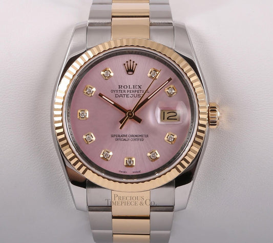 Rolex Datejust 116233 Two Tone 36mm Oyster 18k Fluted Bezel Ice Pink Diamond