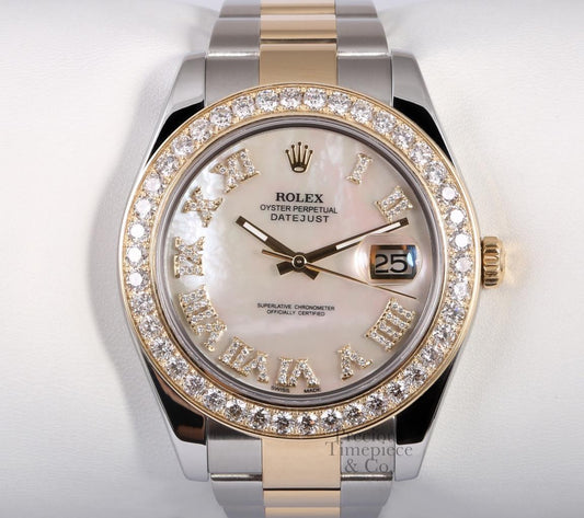 Rolex Datejust 2 Two Tone 41mm 116333-White MOP Diamond Roman Dial-Diamond Bezel