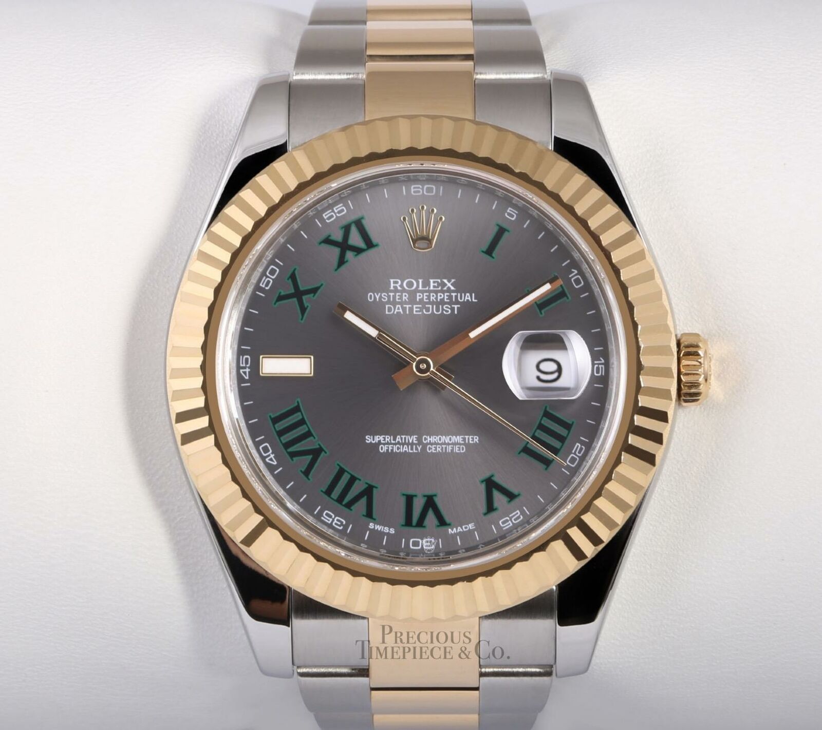 Rolex Datejust II 41mm Oyster 116333 Two Tone 18k & Steel Gray Roman Wimbledon