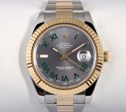 Rolex Datejust II 41mm Oyster 116333 Two Tone 18k & Steel Gray Roman Wimbledon