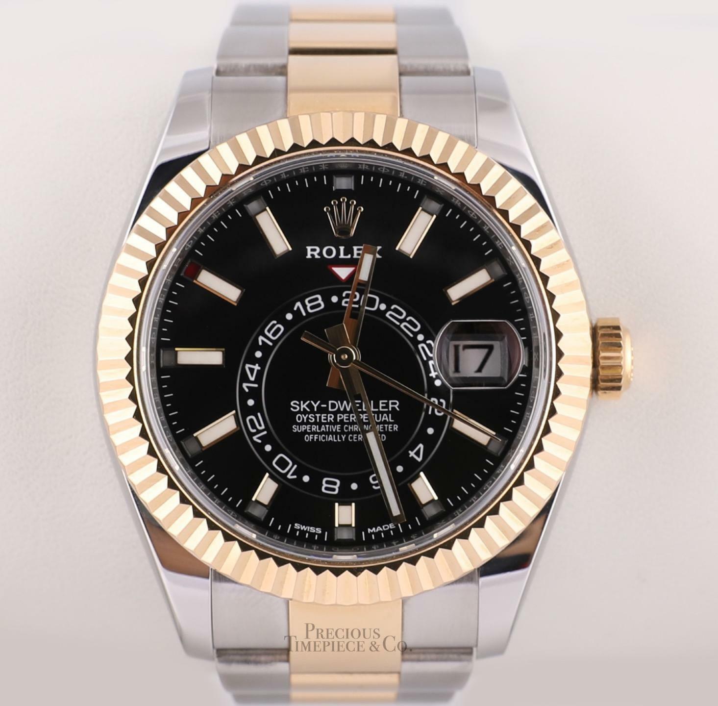 Mint Rolex Sky-Dweller 326933 Two Tone 18k Gold Black Dial 42mm-Box & Paper